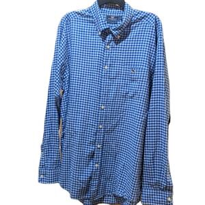 Vineyard Vines Slim Fit Tucker Button Up‎ Shirt Mens XL Blue White Gingham Whale